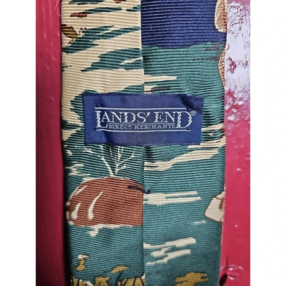 Lands End Blue Day Of Fly Fishing Tie Made In U.S.A Handsewn & Silk Mens Tie